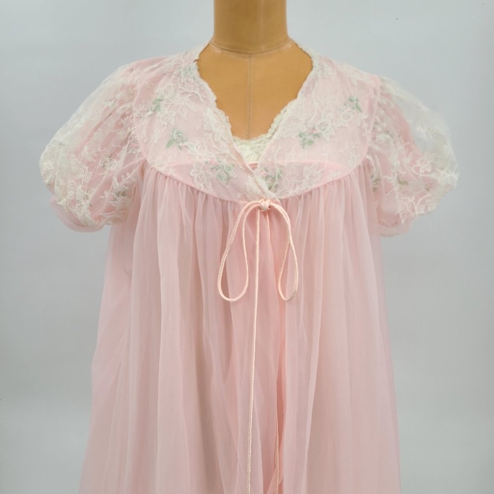 Vintage Linda Underlovelies Chiffon Babydoll Night Gown and Robe - Picture 4 of 14